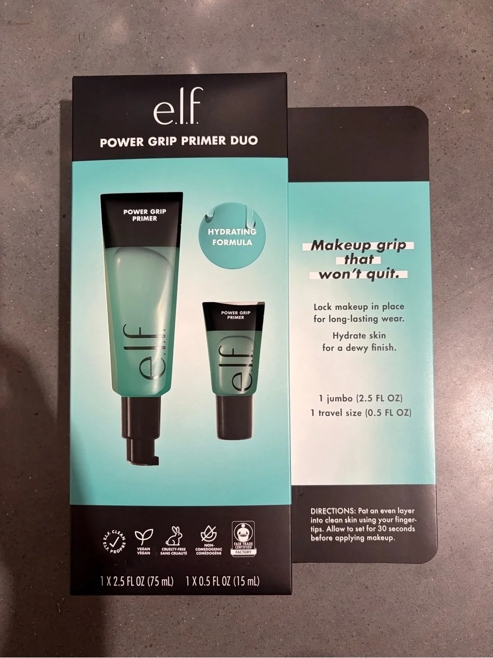 ELF e.l.f Power Grip Primer Clear 2.5 Fl Oz 75ml +15ml Jumbo set Tube seal